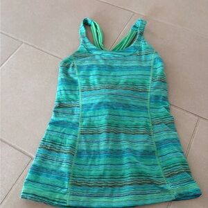 Lululemon Power Y Tank Top Size 6 - Teal Mint Green Striped Space Dye